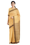 Self Striped Yellow Dobby Saree with Brown Border