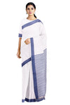 White Selfline Dobby Saree with Blue Border