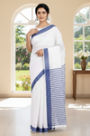 White Selfline Dobby Saree with Blue Border