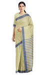 Self Striped Green Dobby Saree with Blue Border