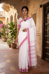 White Dobby Saree with Magenta Border