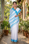 White Dobby Saree with Blue Border