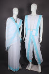 Traditional Handloom Couple Set in White with Sky Blue Dobby Border