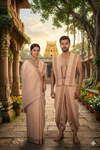 Traditional Handloom Couple Set in Beige with Brown Dobby Border