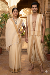 Traditional Handloom Couple Set in Goldan Yellow with Goldan Yellow Dobby Border