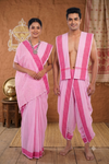 Traditional Handloom Couple Set in Pink with Rani Dobby Border