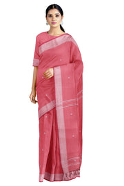 Cerise Red Dobby Saree with Magenta and White Border and Butis