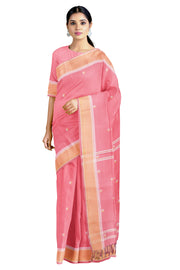 Watermelon Pink Dobby Saree with White and Yellow Border and Butis