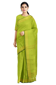 Parrot Green Dobby Saree with Green Border and Butis