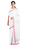 White Dobby Saree with Butis and Magenta Border