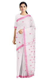 White Dobby Saree with Magenta Border and Butis