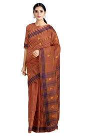 Orange Dobby Saree with Blue and Yellow Border and Butis