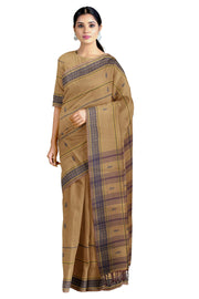 Curry Brown Dobby Saree with Yellow and Blue Border and Butis