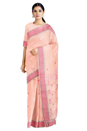 Peach Dobby Saree with Buti and Magenta Dobby Border