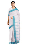 White Dobby Saree with Blue Border and Butis in Pallu