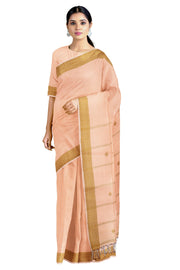 Orange Dobby Saree with Brown Border