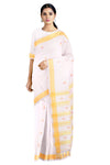 White Dobby Saree with Yellow Border and Butis