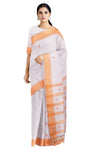 White Dobby Saree with Orange Border and Butis