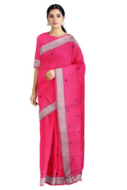 Magenta Dobby Saree with White and Purple Border and Butis