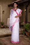 White Dobby Saree with Magenta Border and Butis