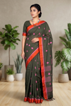 Green Dobby Saree with Orange and Pink Border and Butis