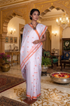 White Dobby Saree with Orange Border and Butis