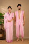 Traditional Handloom Couple Set in Peach with Butis and Rani Dobby Border