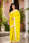 Turmeric Yellow Dobby Saree with White Butis and White Dobby Border