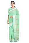 Green Dobby Saree with Yellow, Red, Blue and White Border and Butis