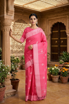 Coral Dobby Saree with White Butis and White Dobby Border