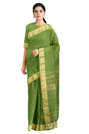 Green Dobby Mercerised Saree with Goldan Zari Border