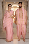 Peach Dobby Couple Set with Golden Zari Border