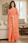 Orange and Golden Zari Jacquard Saree with Magenta Border