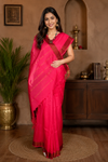 Bright Amaranth Pink Dobby Saree with Maroon and Golden Zari Border