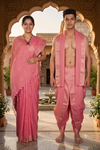 Pink Dobby Couple Set with White Linings and Golden Zari Border