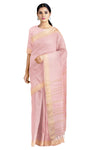 Pink Mercerised Cotton Dobby Saree with Golden Zari Border