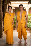 Traditional Handloom Joda Set in Amber Orange with Goldan Zari Dobby Border