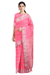 French Pink Dobby Mercerised Saree with Silver Zari Border