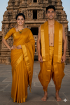 Harvest Gold Yellow Dobby Couple Set with Golden Zari Border and Checks