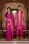 Magenta Dobby Couple Set with Golden Zari Border and Checks