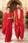 Red Dobby Couple Set with Golden Zari Border and Linings