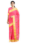 Magenta Dobby Saree with Silver Zari, Green and Yellow Border and Butis