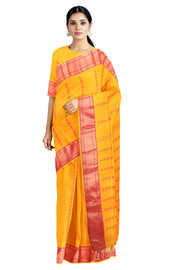 Orange Dobby Saree with Butis and Goldan Zari Border