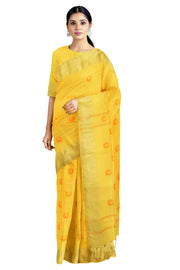 Lemon Yellow Dobby Saree with Butis and Goldan Zari Border