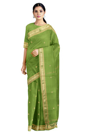 Green Dobby Saree with Buti and Goldan Zari Border