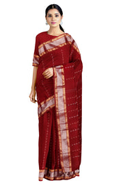 Maroon Dobby Saree with Butis and Goldan Zari Border