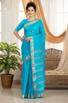 Blue Dobby Saree with Golden Zari Border and Butis