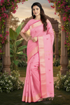 Pink Dobby Saree with Golden Zari and Magenta Border and Butis