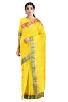 Yellow Dobby Saree with Golden Zari, Green and Red Border and Butis