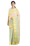 Sea Green and Baby Pink Dobby Saree with Sea Green Border and Butis